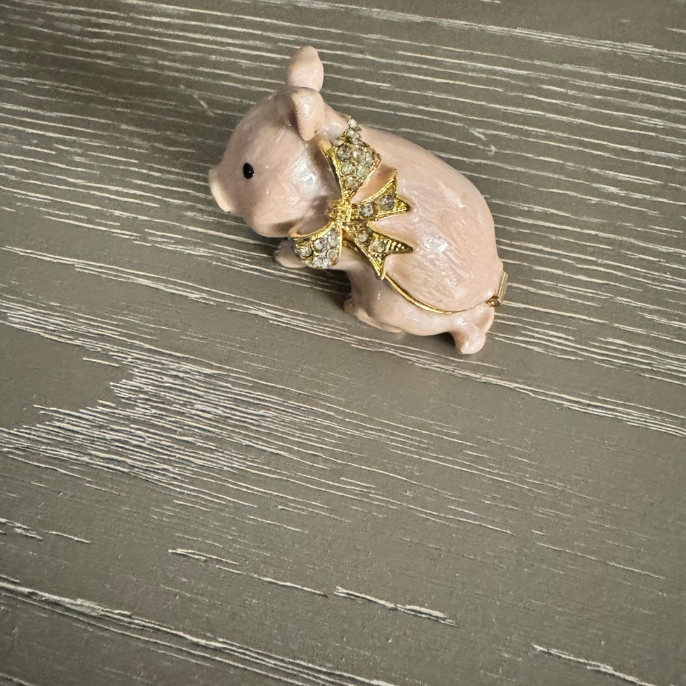 Pink Pig Figurine with Gold Bow